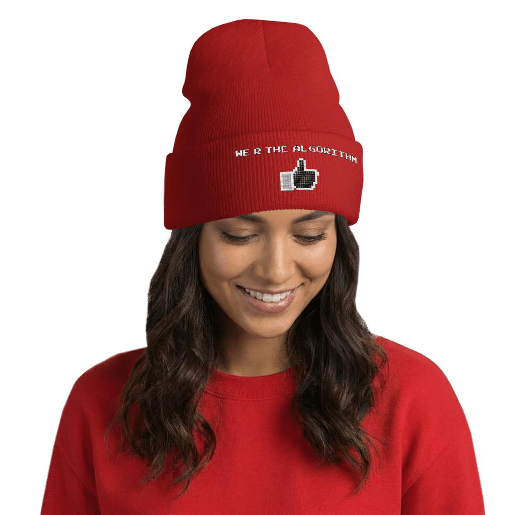 we-r-the-algorithm-red-beanie